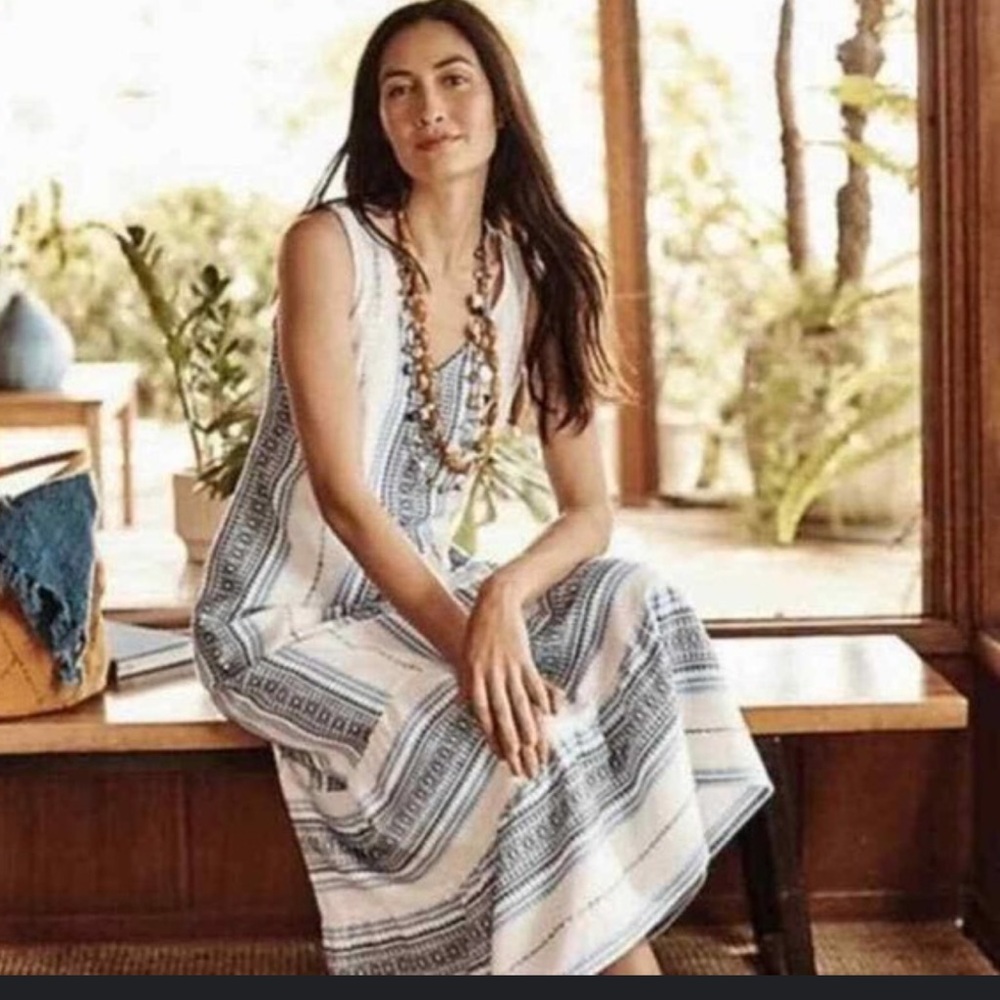 J.Jill Womens Maxi Dress Sleeveless Blue White Stripe Boho Sundress size 2X - Picture 2 of 9